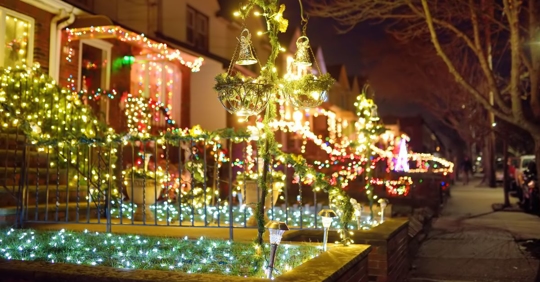 Holiday lights outside a home